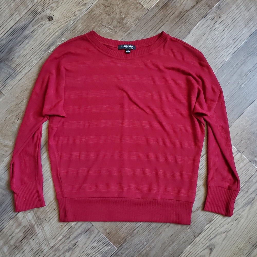 Loose Longsleeve with stripes in Burgundy, Size: S